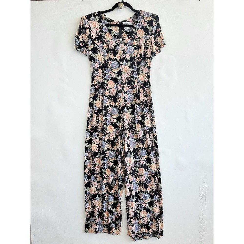 CDC Floral Jumpsuit Womens 4 Black Wide Leg 90s Vintage Whimsigoth Romantic